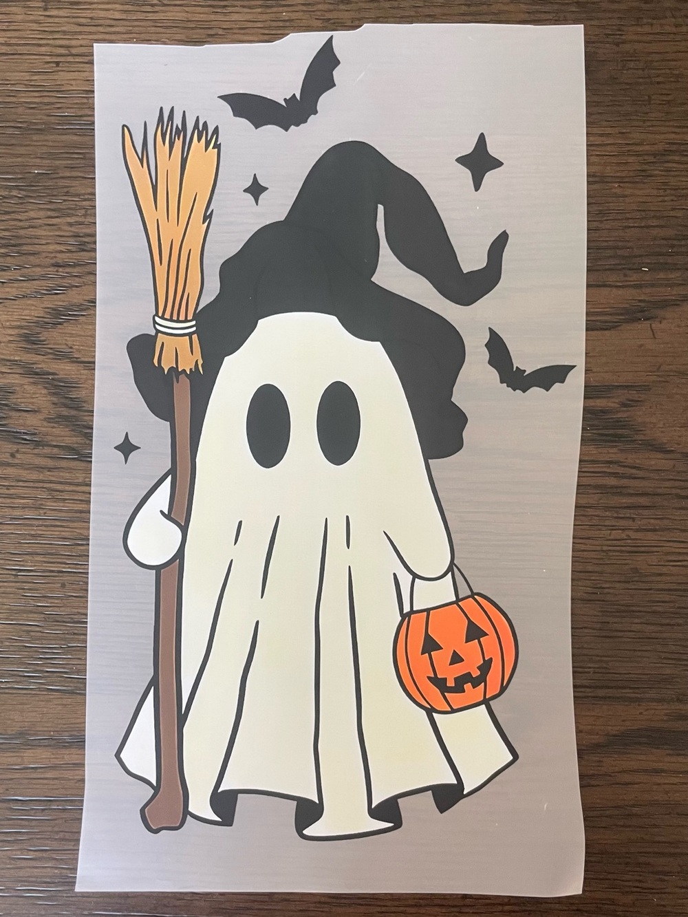 Kids Ghost Witch Halloween Costume Graphic Print – Cream, Black & Orange
